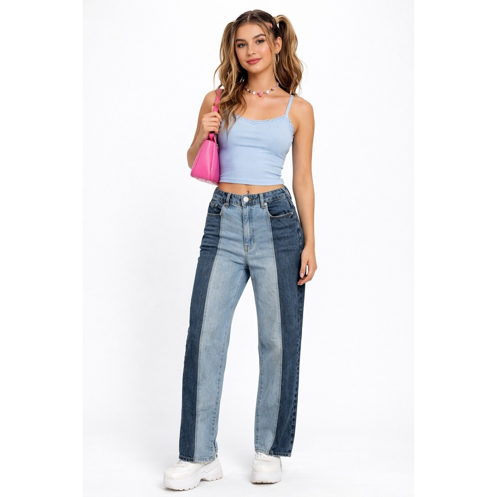 Pacsun LA Two Tone Colorblock High Rise 90s Boyfriend Straight Leg Jeans Size 28